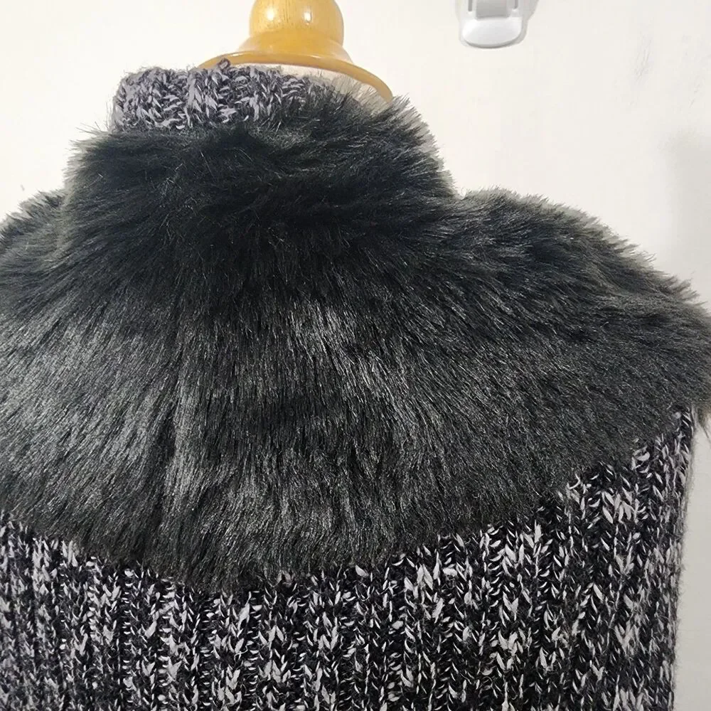Soft Surroundings Kasa Cape Black White Marble Faux Fur Stretch Knit NWT OSFM